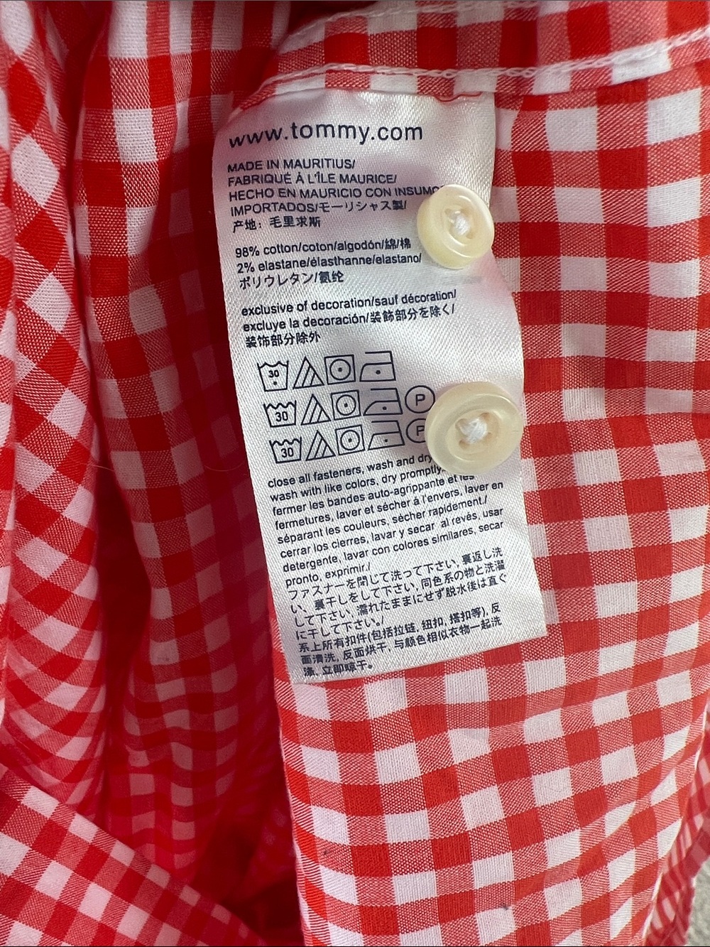 Tommy Hilfiger Orange and White Gingham Button-Down Shirt Size L Classic Fit - Picture 7 of 7